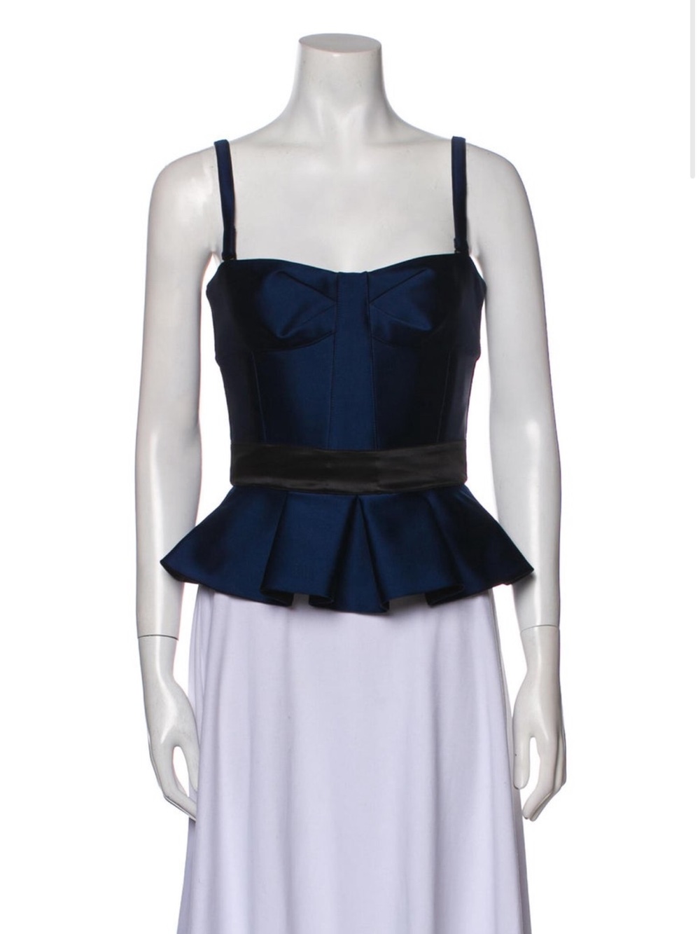 Burberry Navy Satin Peplum Bustier Top with Black Waistband XS 0 2 38